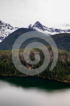 Diablo Lake and mountains at North Cascades National Park in Washington State during spring