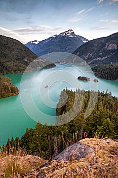 Diablo Lake in North Cascades National Park at sunrise