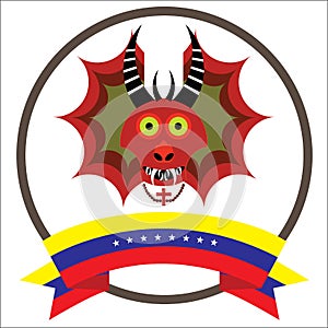 Diablos de Yare, Yare Devils Mask with eight stars Venezuela flag. Recognized by UNESCO as Intangible Cultural Heritage of Humanit