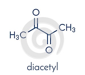 Diacetyl butanedione molecule. Responsible for taste of butter. Used for butter flavouring. Causes popcorn workerÃ¢â¬â¢s lung . photo