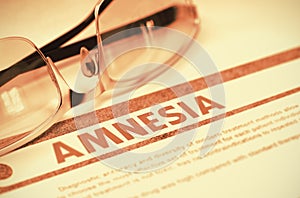 Diagnosis - Amnesia. Medical Concept. 3D Illustration.