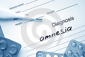 Diagnosis Amnesia and stethoscope. photo
