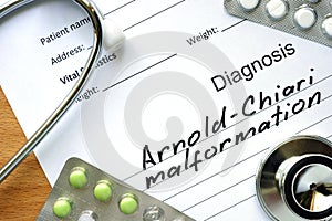 Diagnosis Arnold-Chiari malformation and stethoscope.