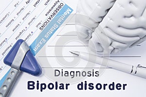 Diagnosis Bipolar Disorder. Medical psychiatrist opinion with written psychiatric diagnosis of bipolar disorder, questionnaire men