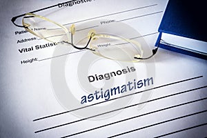 Diagnosis list with Astigmatism and glasses