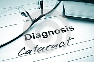 Diagnosis list with Cataract and glasses. photo