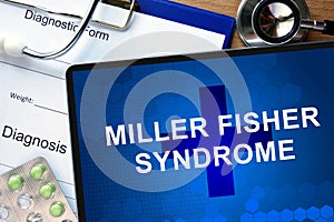 Diagnosis Miller Fisher syndrome and stethoscope.