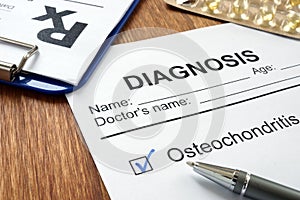 Diagnosis osteochondritis and prescription form