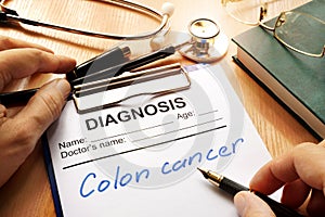 A diagnostic form with Colon cancer.