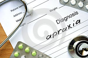 Diagnostic form with Diagnosis Apraxia.