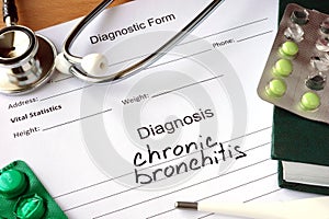 Diagnostic form with diagnosis Chronic bronchitis. photo