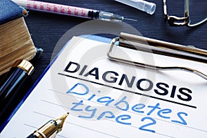 Diagnostic form with diagnosis diabetes type 2.