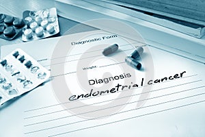 Diagnostic form with diagnosis endometrial cancer photo
