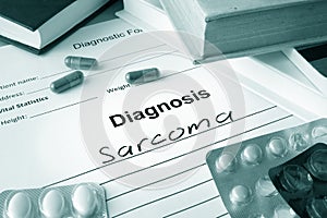 Diagnostic form with diagnosis sarcoma. photo