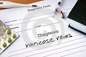 Diagnostic form with diagnosis varicose veins.