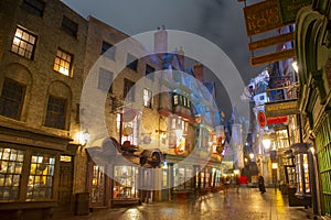 Diagon Alley in Universal Orlando at night, FL, USA