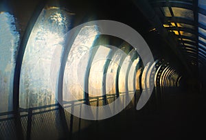 Diagonal cyberpunk city tunnel background