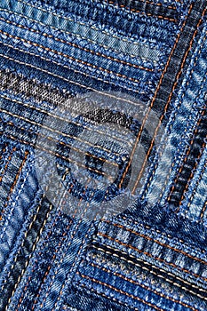 Diagonal denim fabric pattern in patchwork style