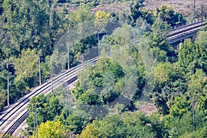 Diagonal double railway tracks high angle view
