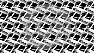 Diagonal, interlocking pattern features black and white shapes creating an illusion of depth