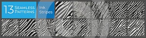 Diagonal lines seamless zebra pattern set. Abstract deco graphic background. Ink painted vector pattern
