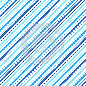 Diagonal parallel doodle style blue stripes seamless pattern