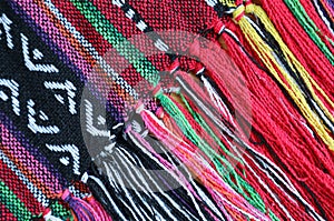 Diagonal Pattern of Colorful Thai Northern Region`s Traditional Textile with Fringe