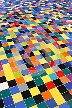 Diagonal perspective of colorful mosaic tiles