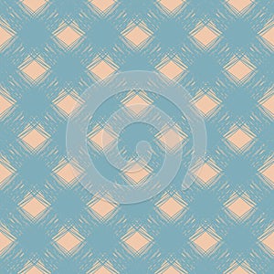 Diagonal scrim linen weave texture vector pattern. Seamless duotone blue pink woven yarn effect backdrop with scribbled
