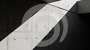 Diagonal shadow cast on modern concrete wall with geometric patterns