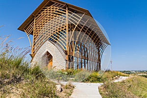 Diagonal side elevation photo of the Holy Family Shrine Gretna Nebraska