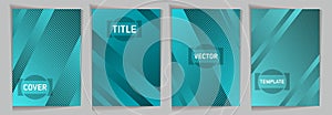 Diagonal stripes texture metallic gradient vector cover page templates.