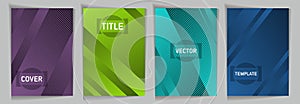 Diagonal stripes texture metallic gradient vector cover page templates.