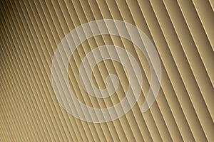 Diagonal view of beige or golden 3d stripes. Louvre shutters like pattern.