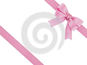 diagonally border frame wrap with pastel pink ribbon bow isolated on white background
