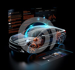 Diagram along with schematic image of the modern car, infographic concept, realistic design illustration, generative ai