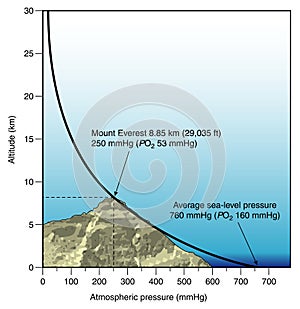 Diagram of atmospheric pressure vs altitude