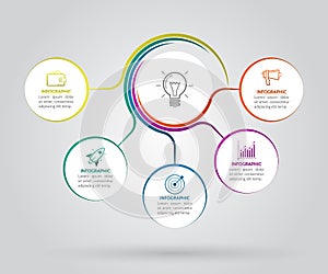 Diagram with five steps to success. Modern concept for brochure, timeline, infochart planning