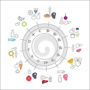 Diagram food sources of vitamins