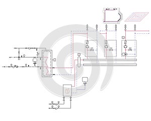 A diagram of the gas boiler. Project contour vector