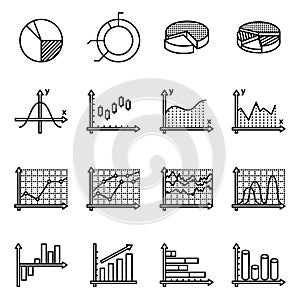 Diagram Graph And Financial Charts icons set with white background.