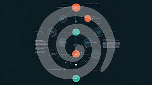 Diagram of business strategy planning and data analysis with workflow process and connection network graph