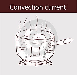 Diagram illustrating how heat is transferred in a boiling pot