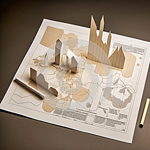 Diagram illustration in paper cutout. Generative AI
