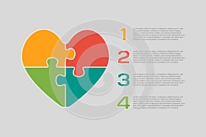 Diagram infographic 4 steps, heart puzzle