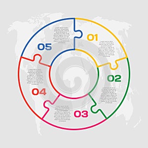 Diagram infographic for 5 steps, circle puzzle