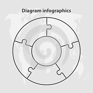 Diagram infographic for 5 steps, circle puzzle