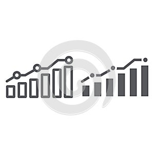 Diagram line and glyph icon, report and graph, growth chart sign, vector graphics, a linear pattern on a white