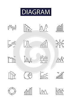 Diagram line vector icons and signs. chart, sketch, graph, map, outline, pattern, schematic, illustration outline vector