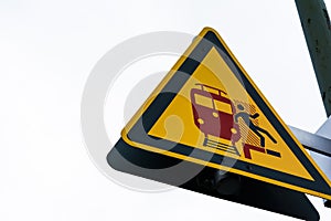 Diagram Man Fall Backwards Train Tracks Warning Caution Sign